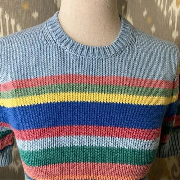 Polo Ralph Lauren Sky Blue Sun Bleached Multi Stripe Short Sleeve Sweater - Picture 13 of 16